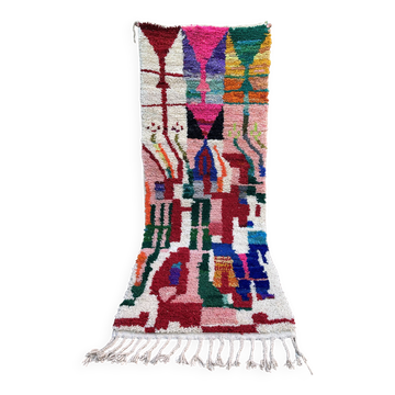 Tapis de couloir vintage en laine Boujaad : Tapis marocain traditionnel