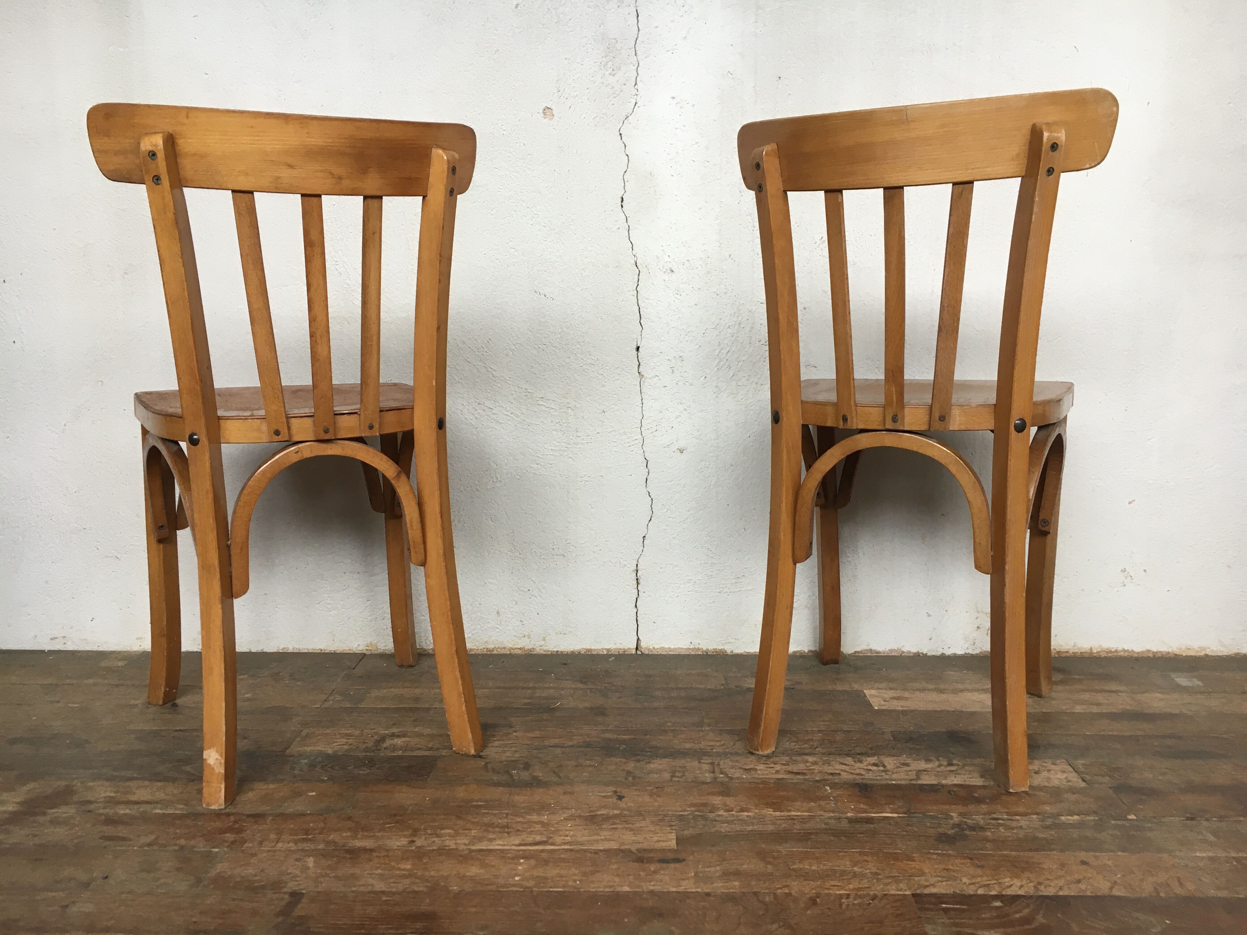 Pair of bistro and bohemian beech vintage chairs 1950