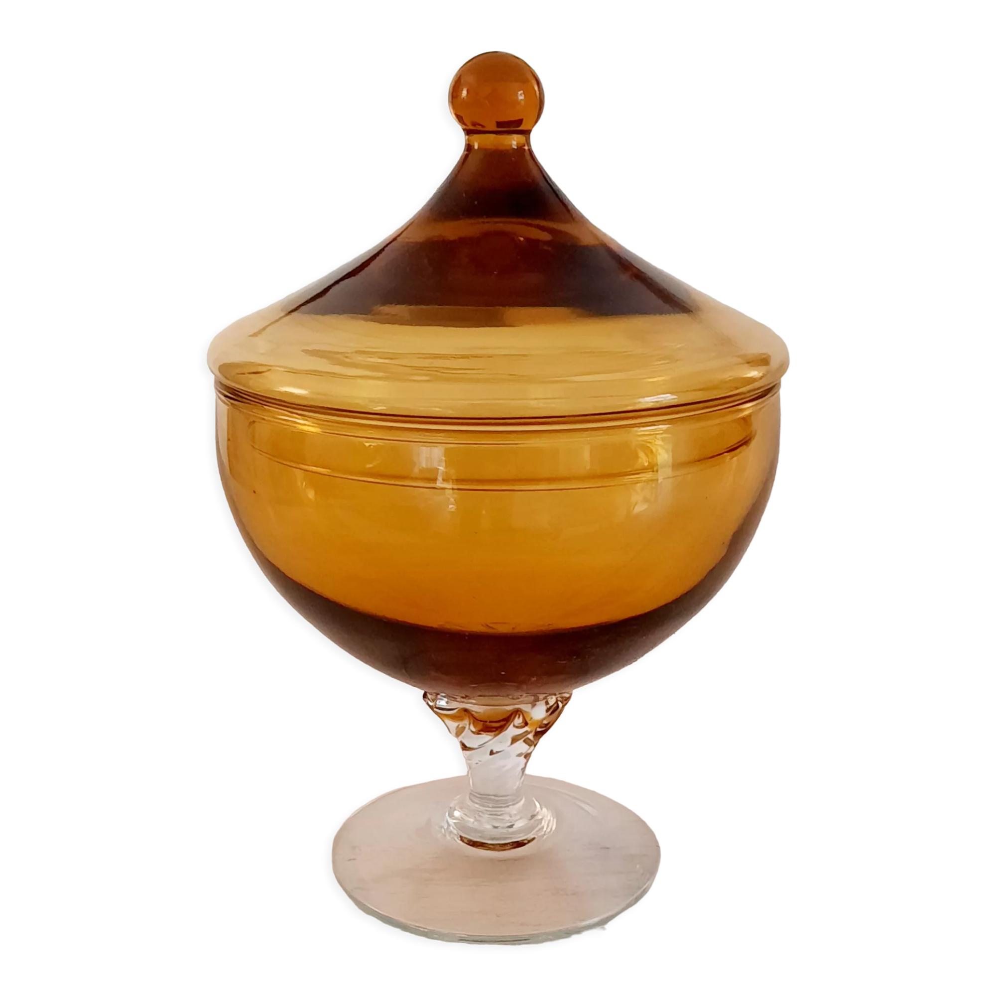Bonbonnière, drageoir, amber coloured glass vintage