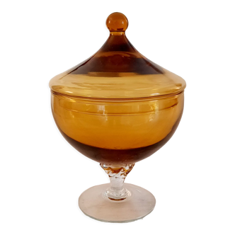 Bonbonnière, drageoir, amber coloured glass vintage