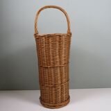 Vintage wicker umbrella stand, handcrafted, 1960s.