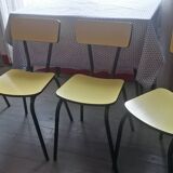 Ensemble vintage en formica jaune : table + 4 chaises+ 1 tabouret 1960/70