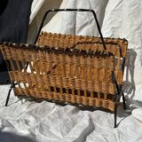 Vintage metal and wicker magazine rack
