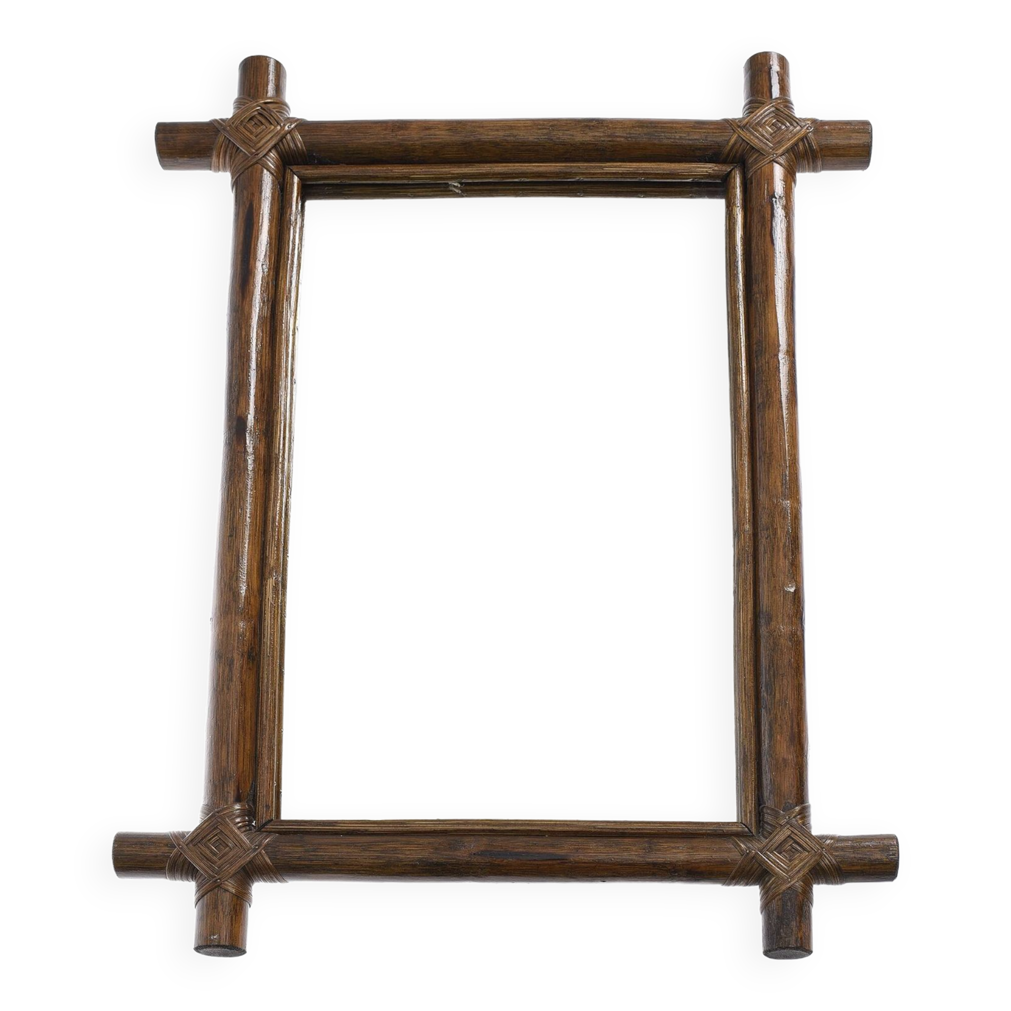 Large old rectangular rattan mirror, 67cm x 47cm