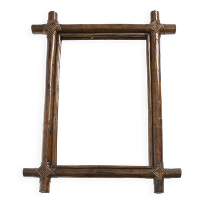 Grand miroir rectangulaire ancien en rotin, 67cm x 47cm