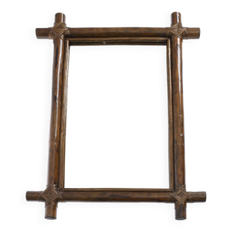 Grand miroir rectangulaire ancien en rotin, 67cm x 47cm