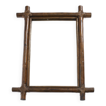 Grand miroir rectangulaire ancien en rotin, 67cm x 47cm