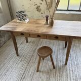 1950s pine and oak farmhouse table with multiple drawers