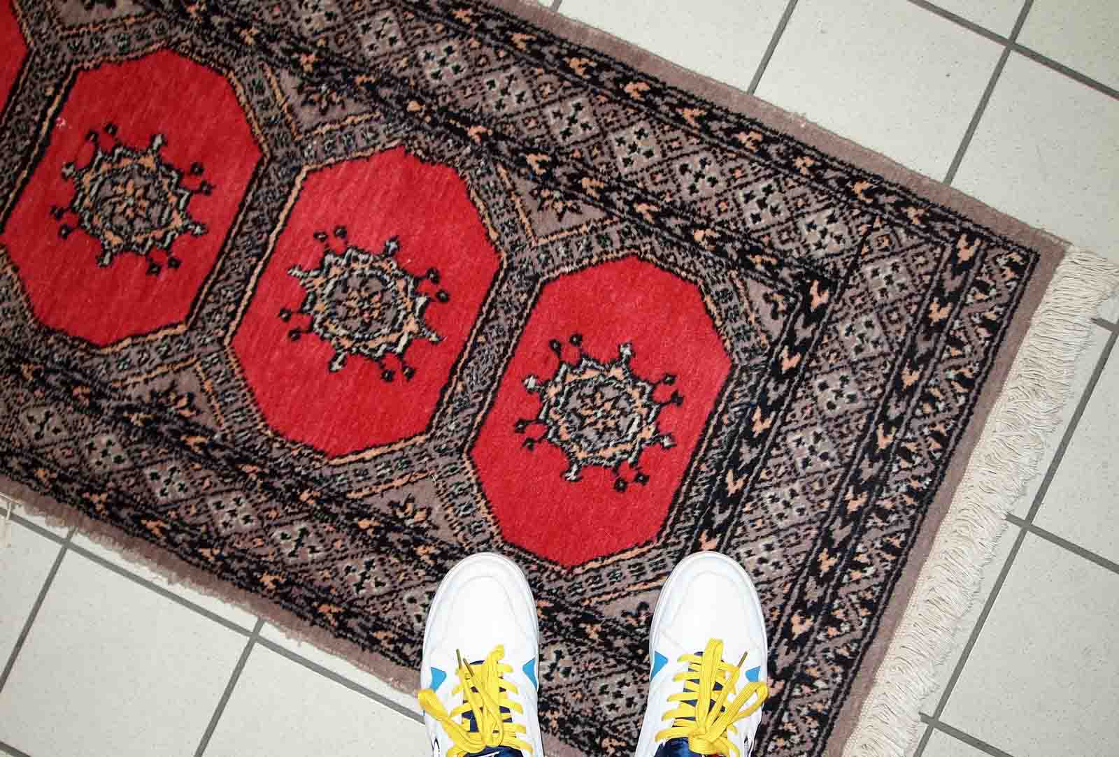 Vintage carpet Uzbek Bukhara handmade 65cm x 170cm 1960s, 1C712