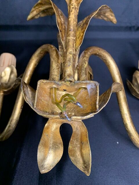 Wall lamp 2 lights golden metal design flower Rose style Italy
