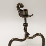 Pair of brutalist wrought iron candlesticks, French work, 1950s-1960s
