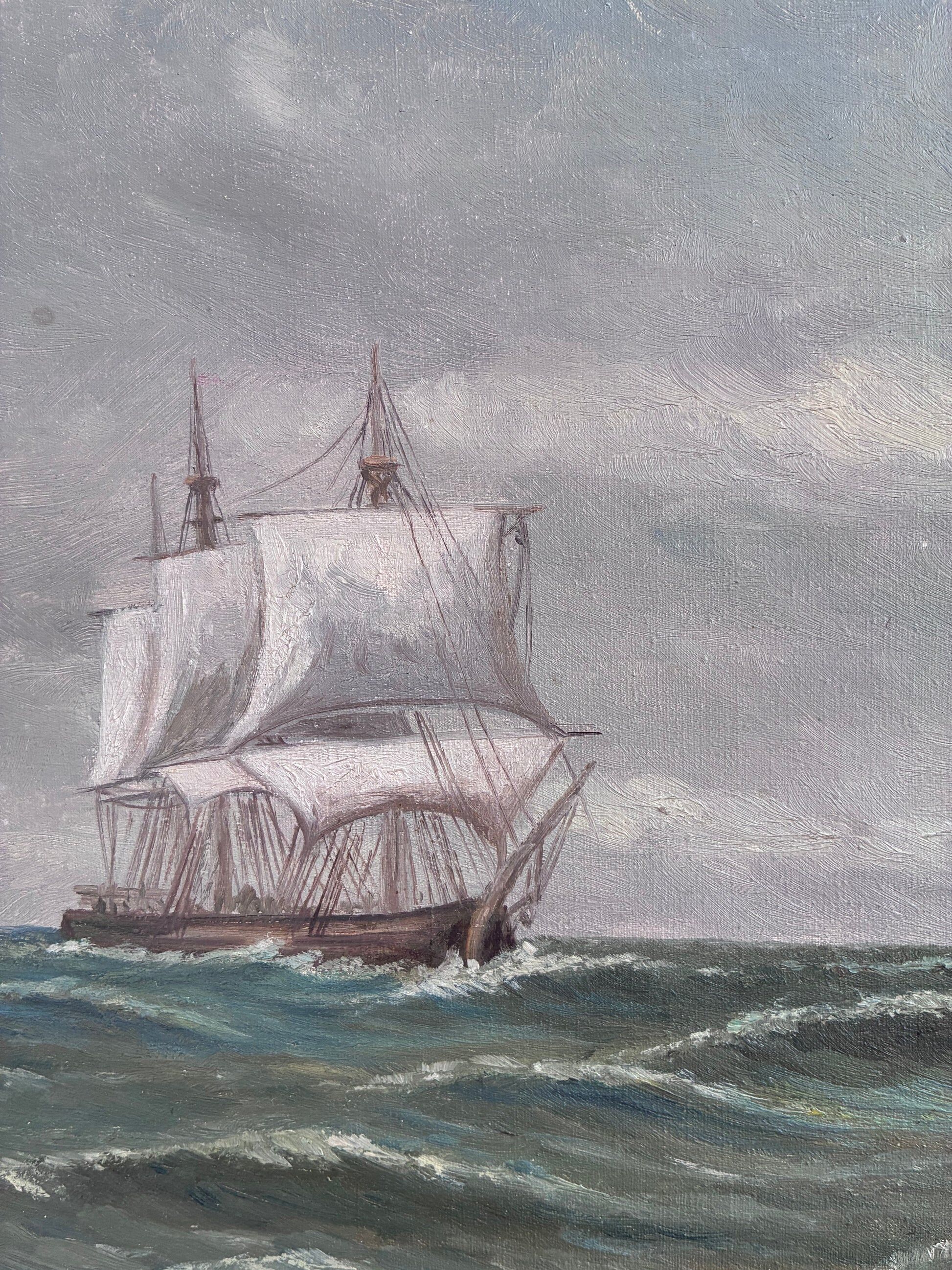 Vintage original seascape oil painting, signed coastal landscape