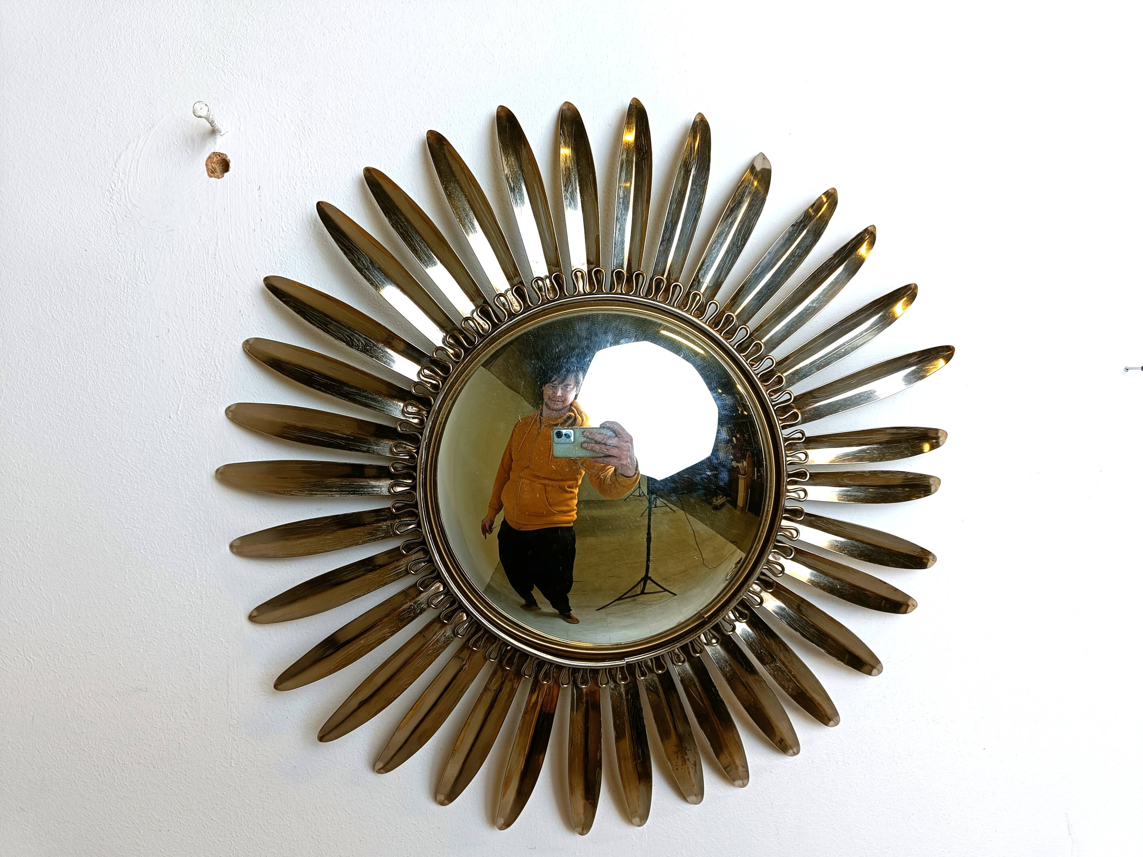 Vintage brass sunburst mirror, 1970s