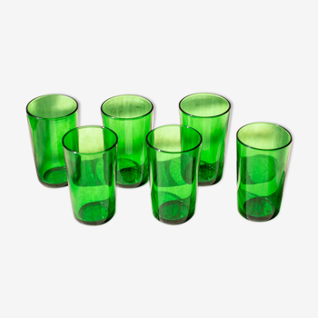 6 vintage green water glasses