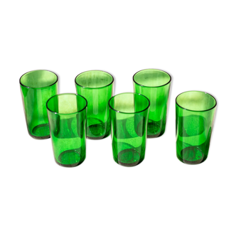 6 vintage green water glasses