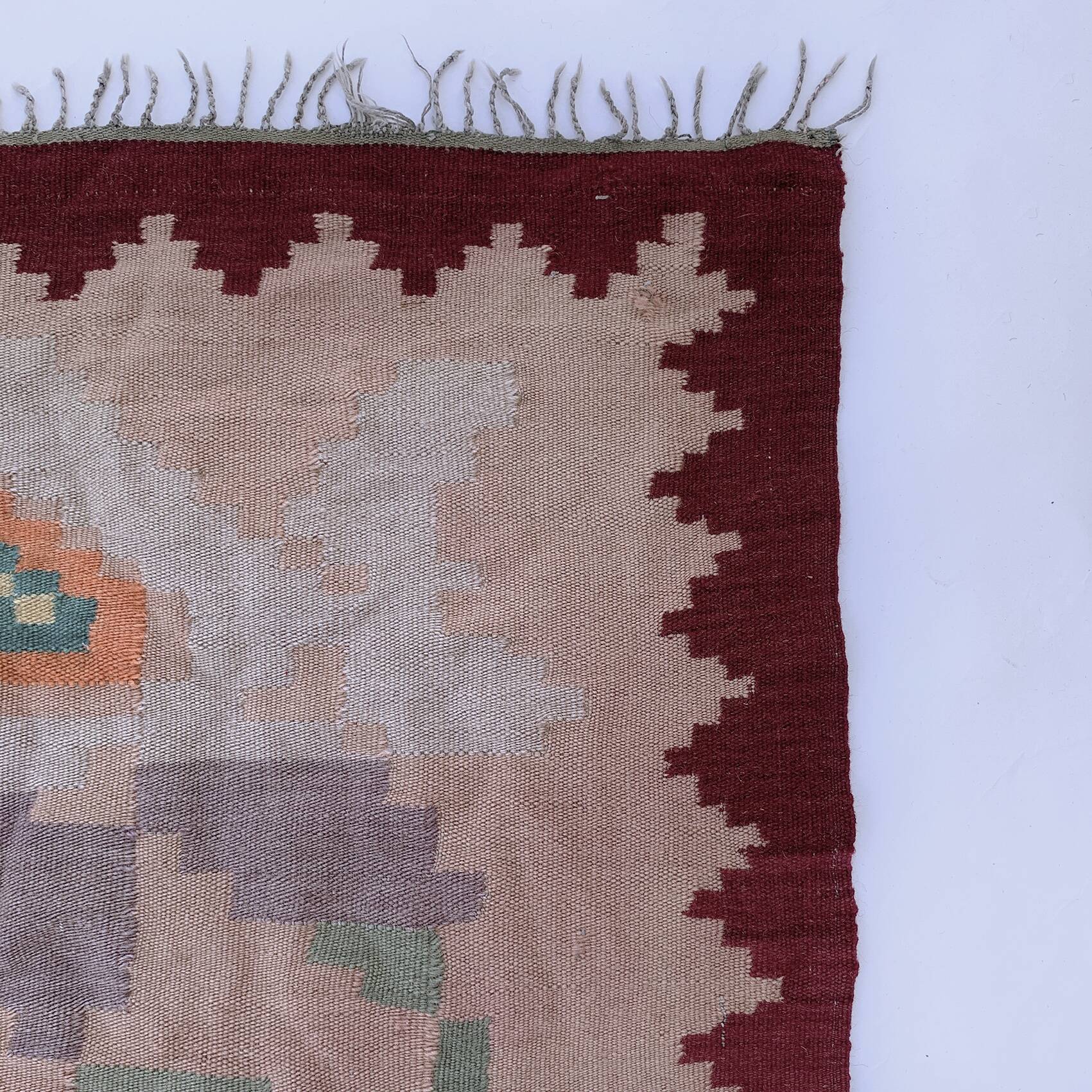 Long Wool Roses Runner Rug 1960s Vintage