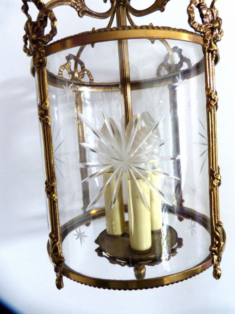 Old Lantern chandelier Bronze Doré cut glass Hall hallway LOUIS XVI Style