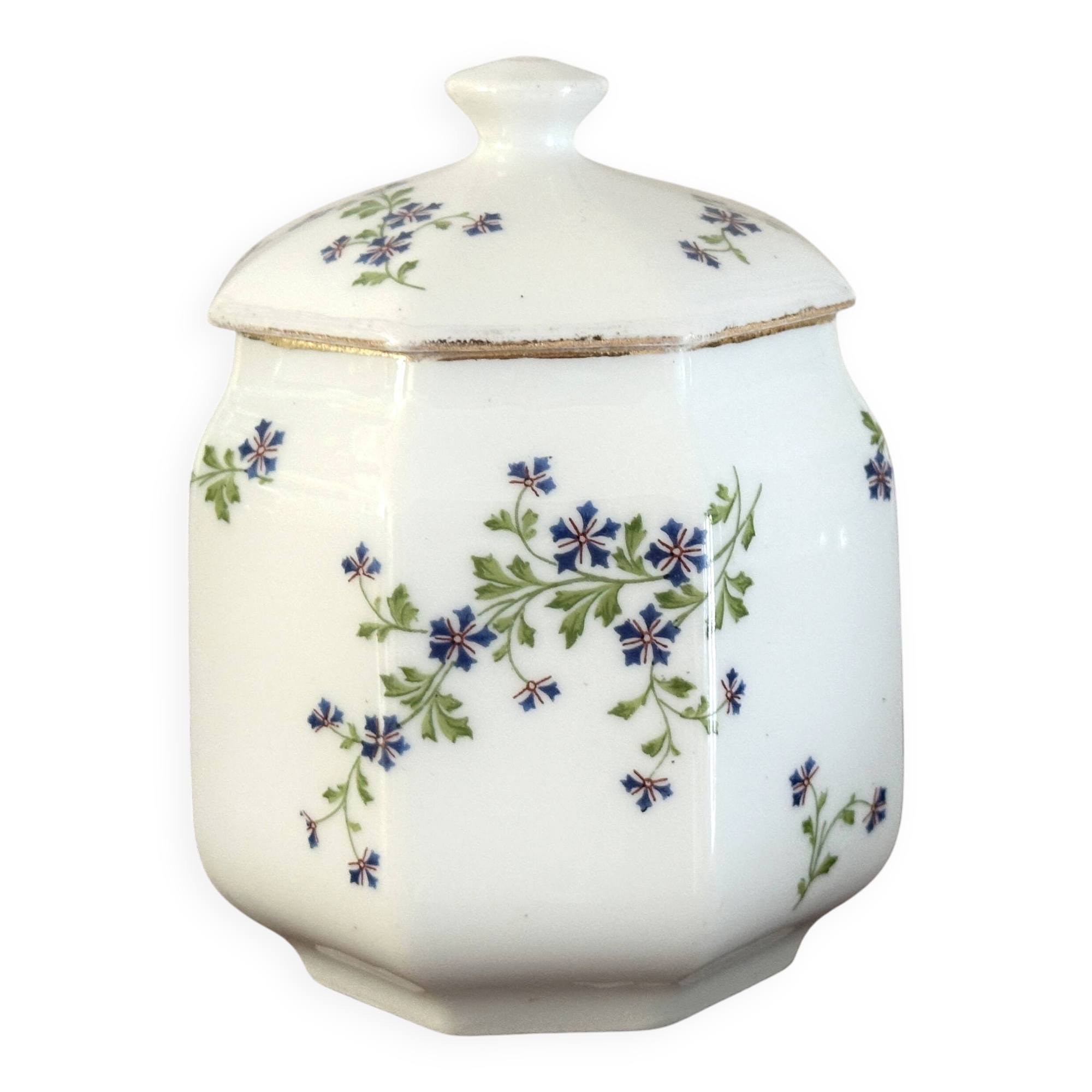 Sugar bowl / sweet jar in Limoges porcelain by Bernardaud with a barb decoration.