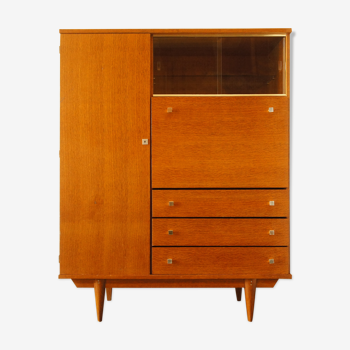 Chest of drawers wardrobe secretary showcase in blond wood 1960