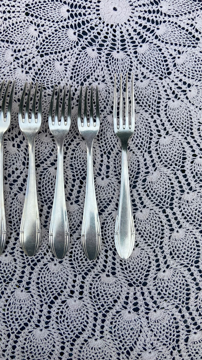 Set of 12 forks and 12 spoons Orbrille silver metal 1950 vintage