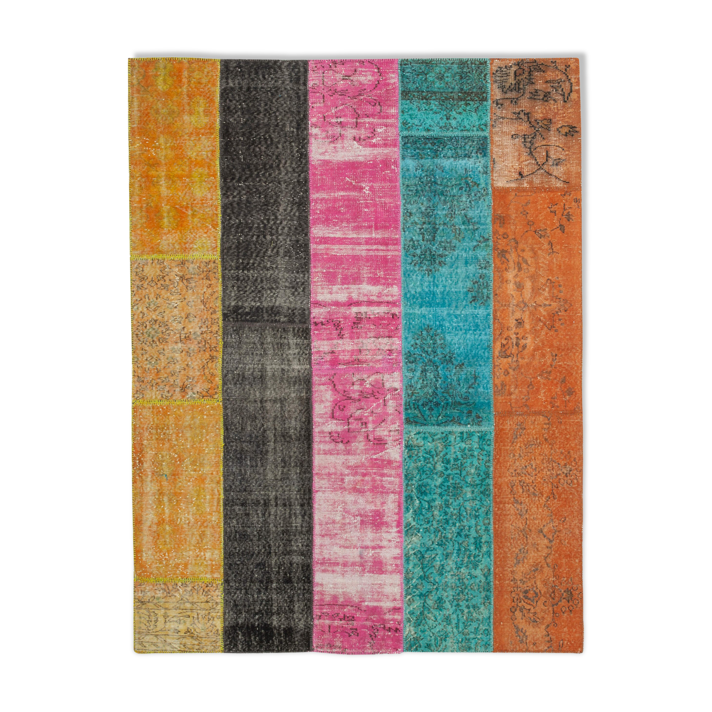 Handmade turkish overdyed 206 cm x 267 cm multicolor patchwork carpet