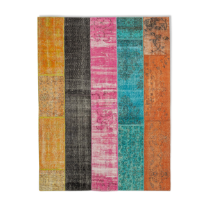 Tapis de patchwork turc surteint fait à la main 206 cm x 267 cm multicolor patchwork