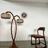 Old bamboo and rattan floor lamp design 60s Louis Sognot vintage lamp