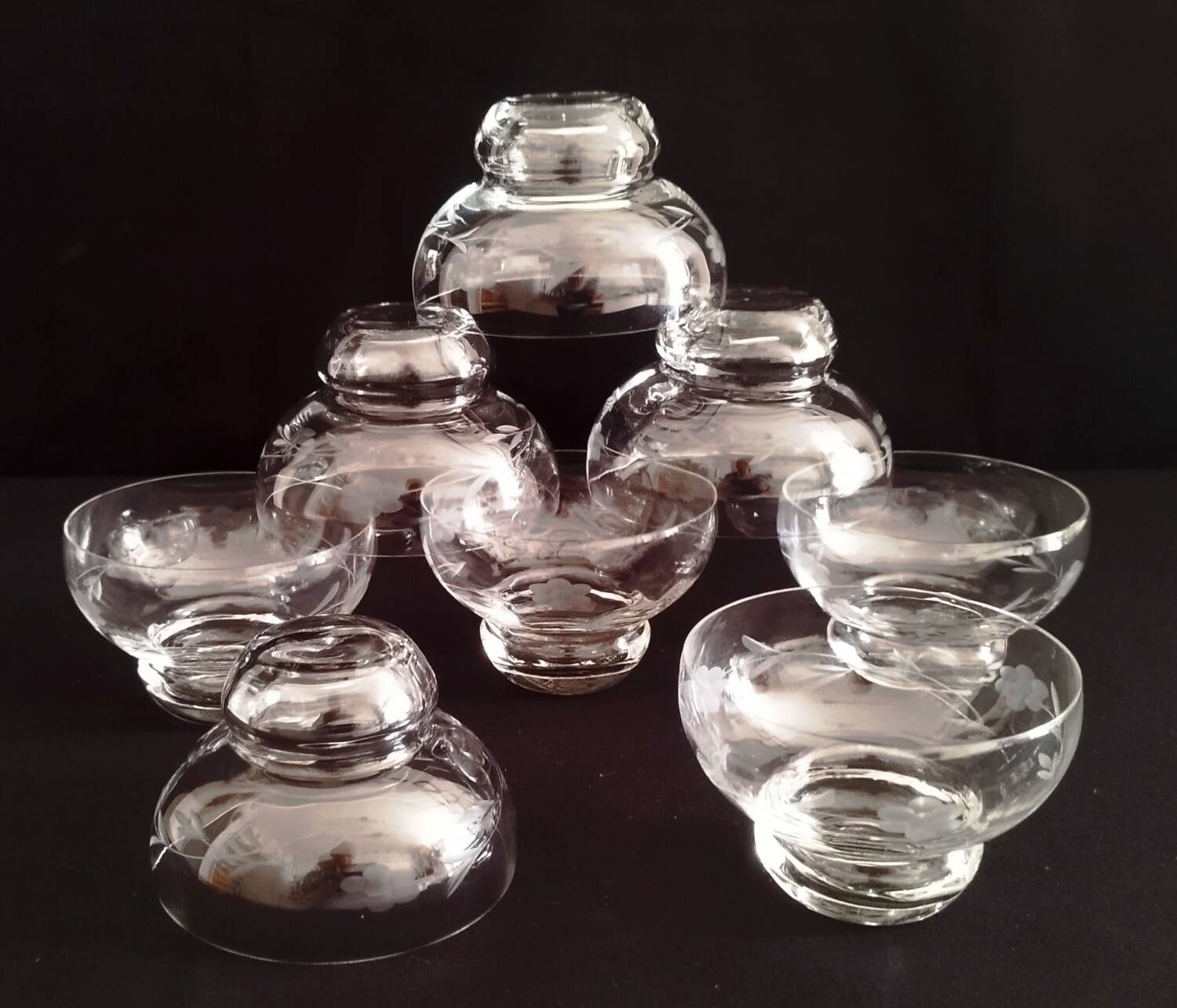 Vintage Engraved Crystal Champagne Glasses
