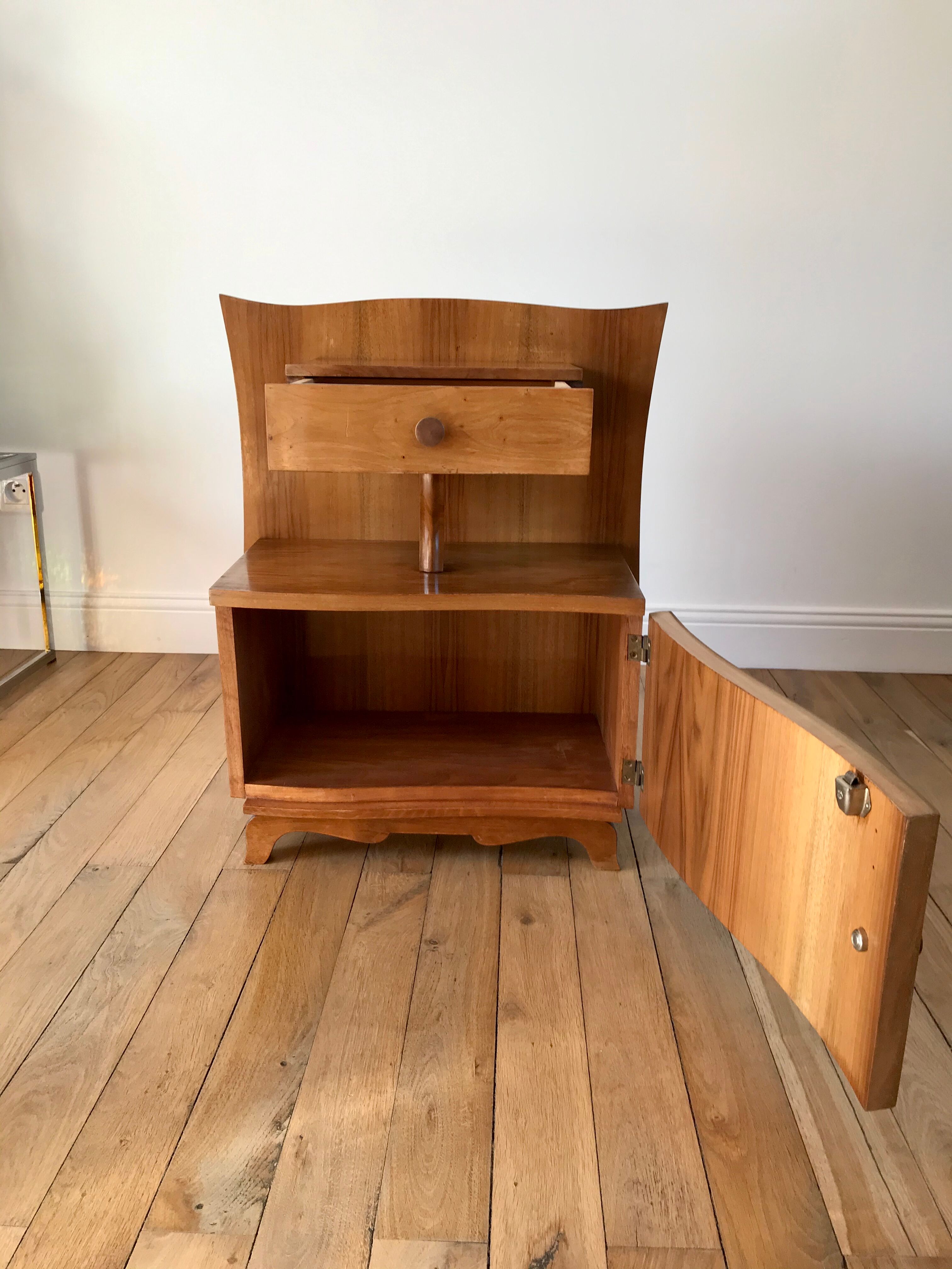 Bedside table in beech wood art deco 30s
