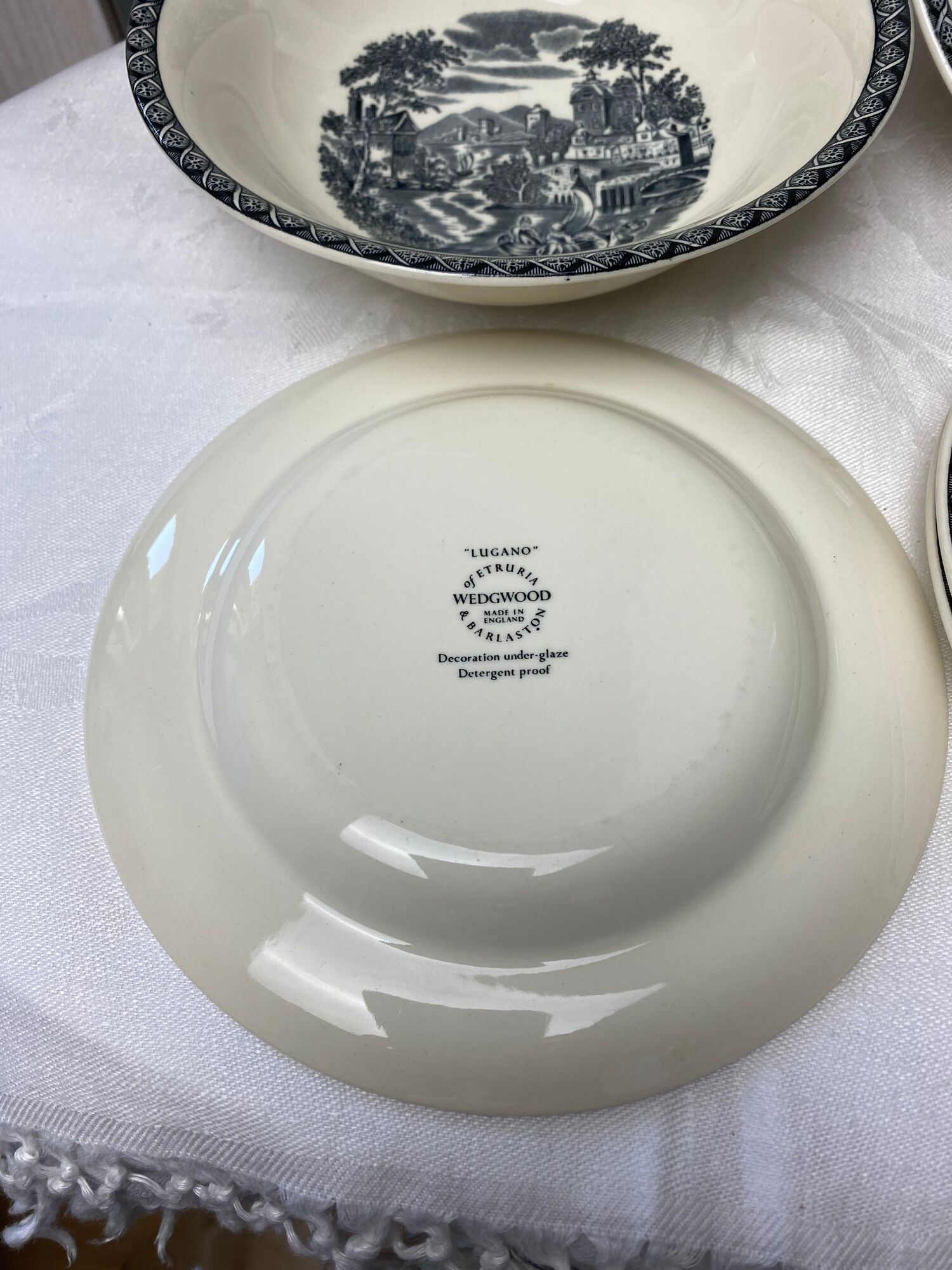 Set of 3 large cups and 3 old Wedgwood Lugano model bread plates
