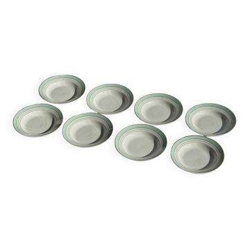 Lot de 8 assiettes creuses anciennes turquoises liseré doré D22,5