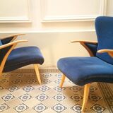 Pair of chairs Scandinavian wing stripes cocktail years 50 Blue