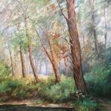 Painting "Pond in the undergrowth" HSP signed, early twentieth century with frame