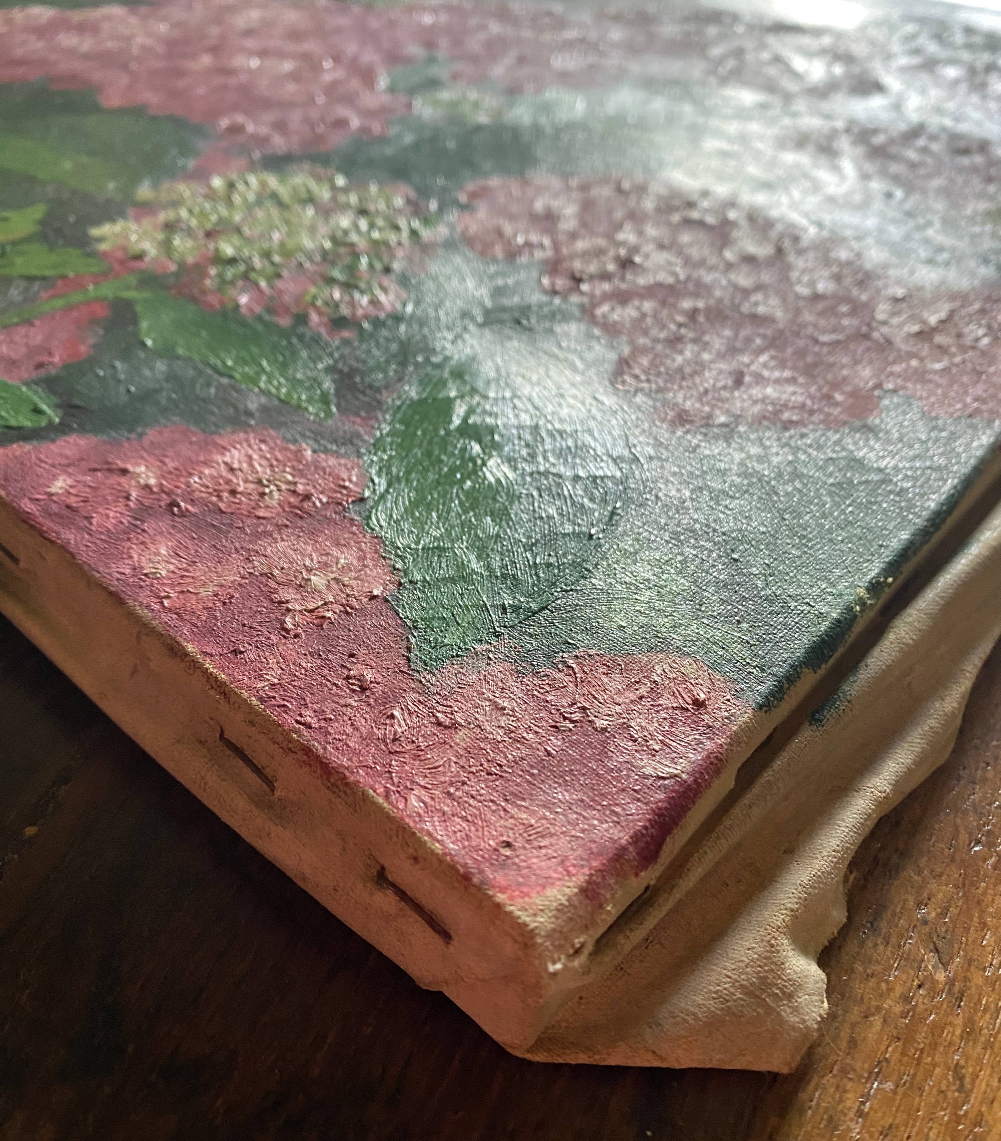 HST painting "Hydrangea Grove" signed E. Asselin mid-20th century