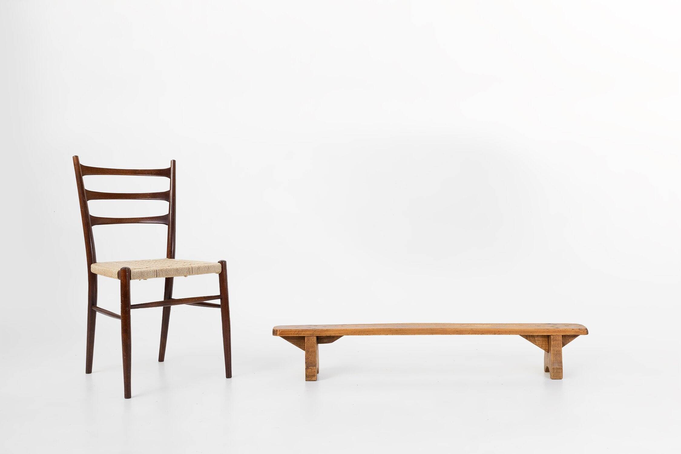 Rustic Low Bench in Wood, France, 1850s