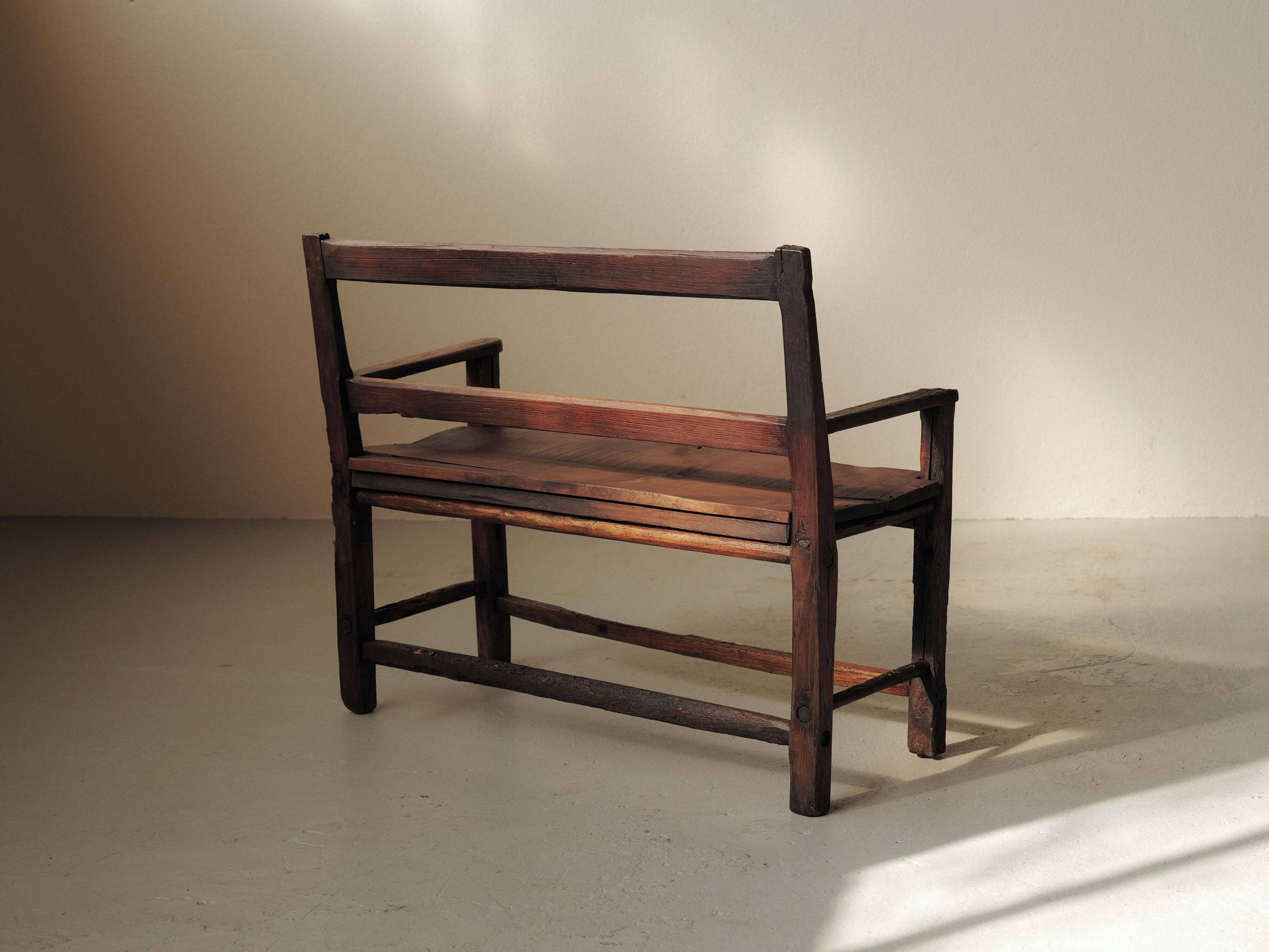 Solid wood cantou bench, Popular Art, 19th century
