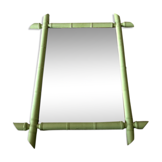 Vintage green rattan mirror