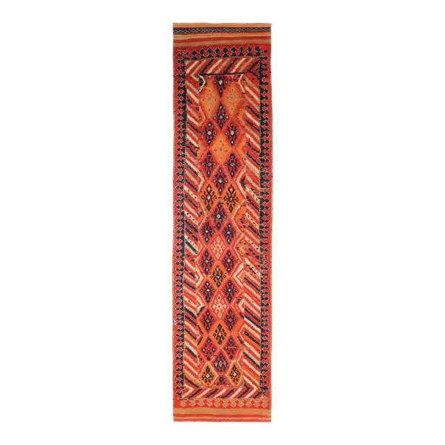 Vintage Turkish Oushak Handmade Wool Cotton Red Runner 91x368