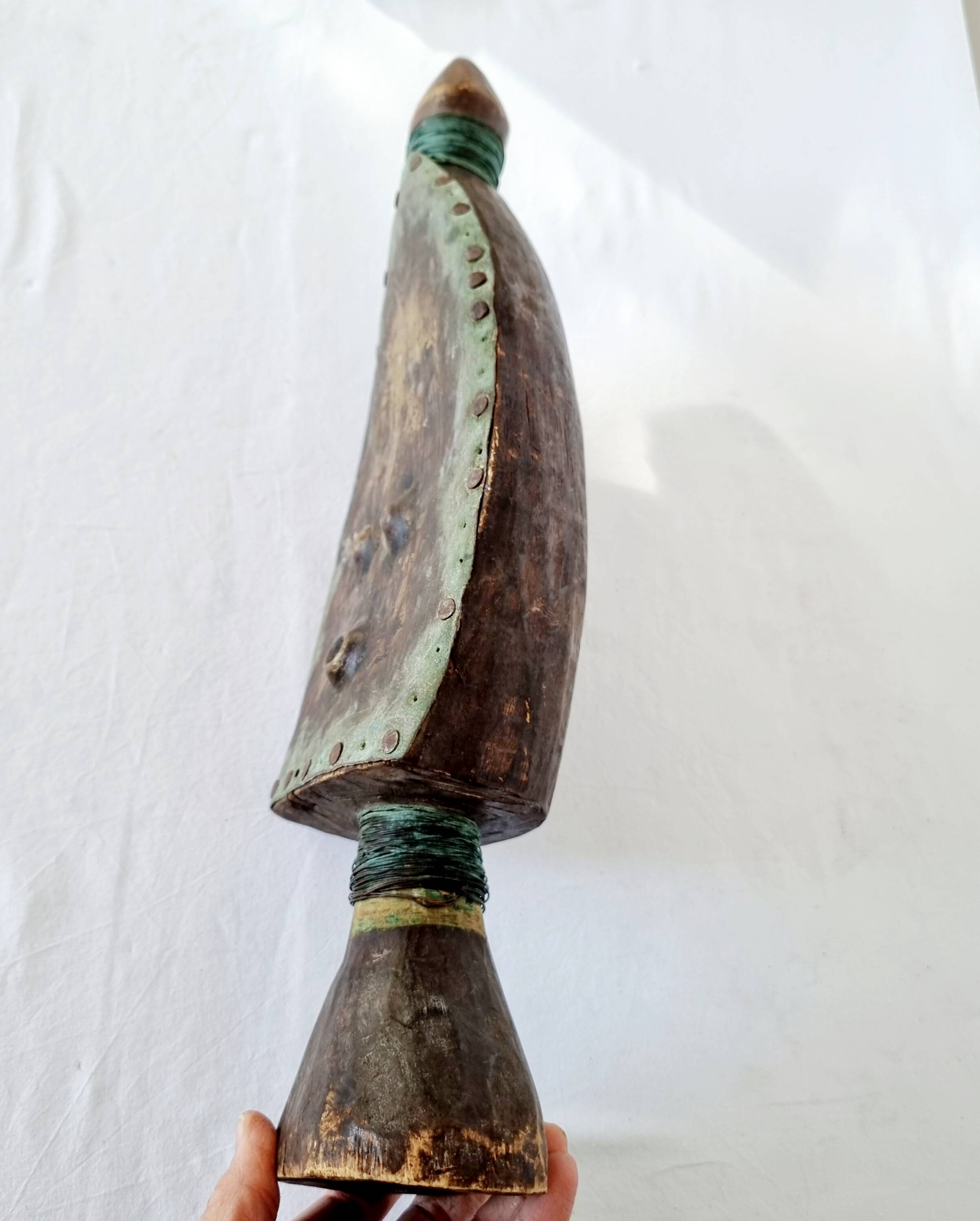 Strange and rare African Massai art sculpture in Kenya in solid wood and brass