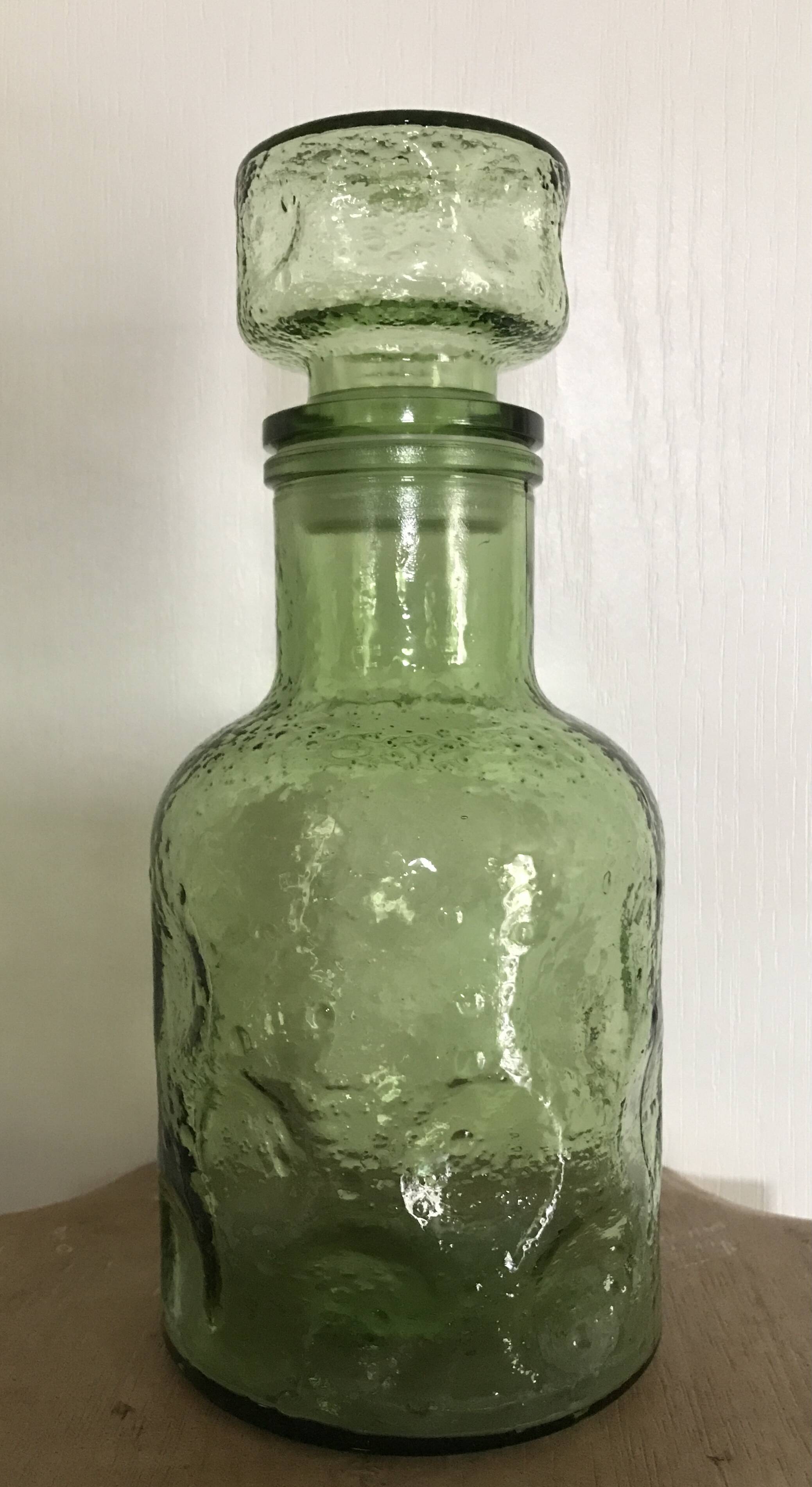 Vintage Green GLASS CARAFE in Empoli style with effect 24.5 cm