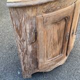 19th-century patinated pine corner buffet from England with shelves.