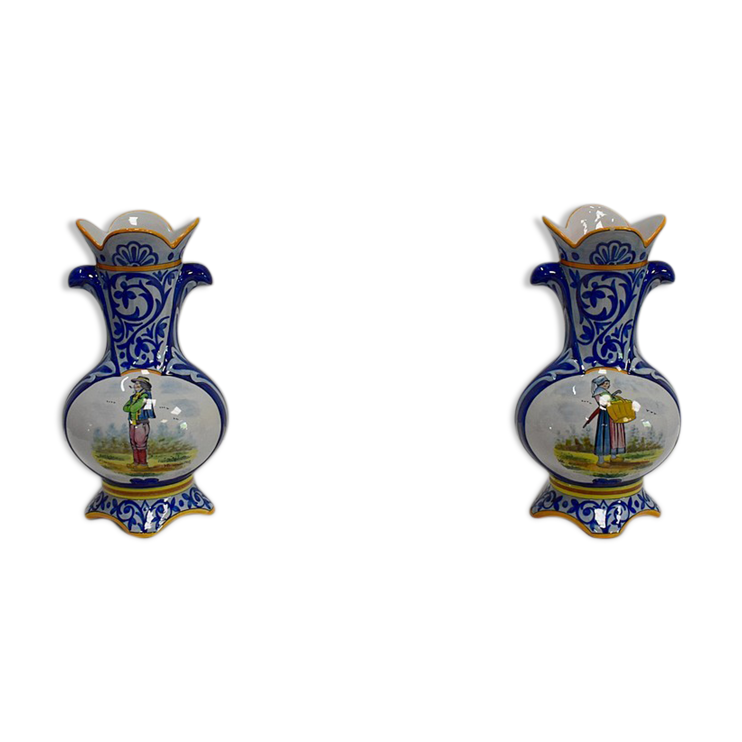 Pair of vases in quimper earthenware - late nineteenth