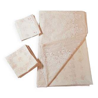 Lot de 1 nappe et 10 serviettes rose poudré