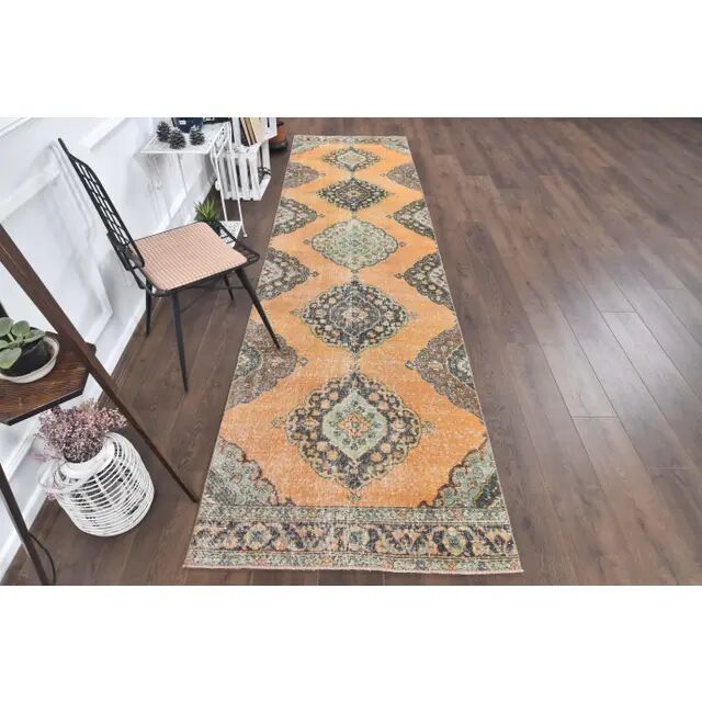 1960s Turkish Hand-Knotted Oriental Runner Rug 100x385