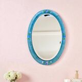 Miroir XIX ème cadre peint oval verre biseauté