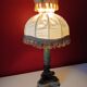 Antique lamp with green marble and bronze – fringed shade