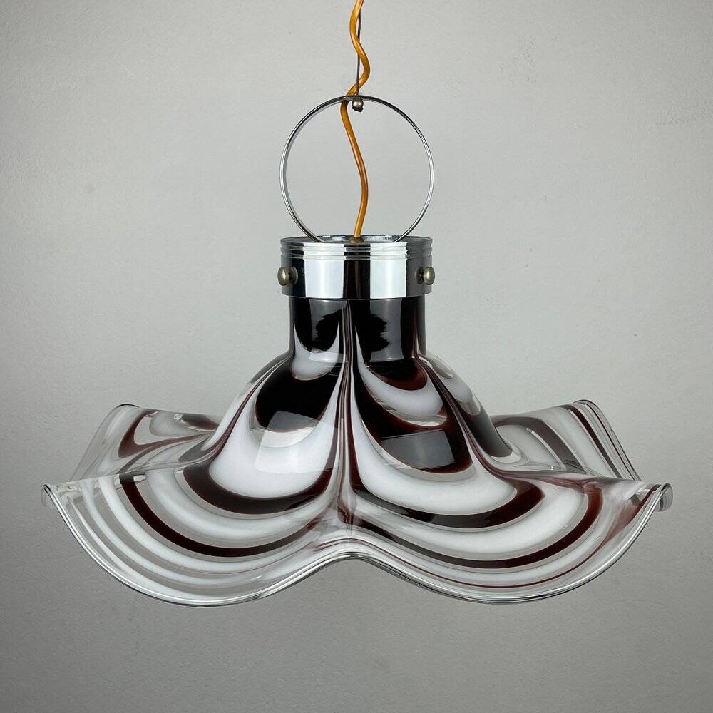 Original Murano glass flower pendant lamp in brown by AV Mazzega, Italy, 1970s.