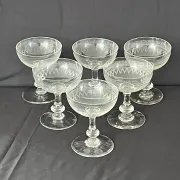 Champagne Coupes – Set of 6 Antique Hand Engraved Art Deco Stemware