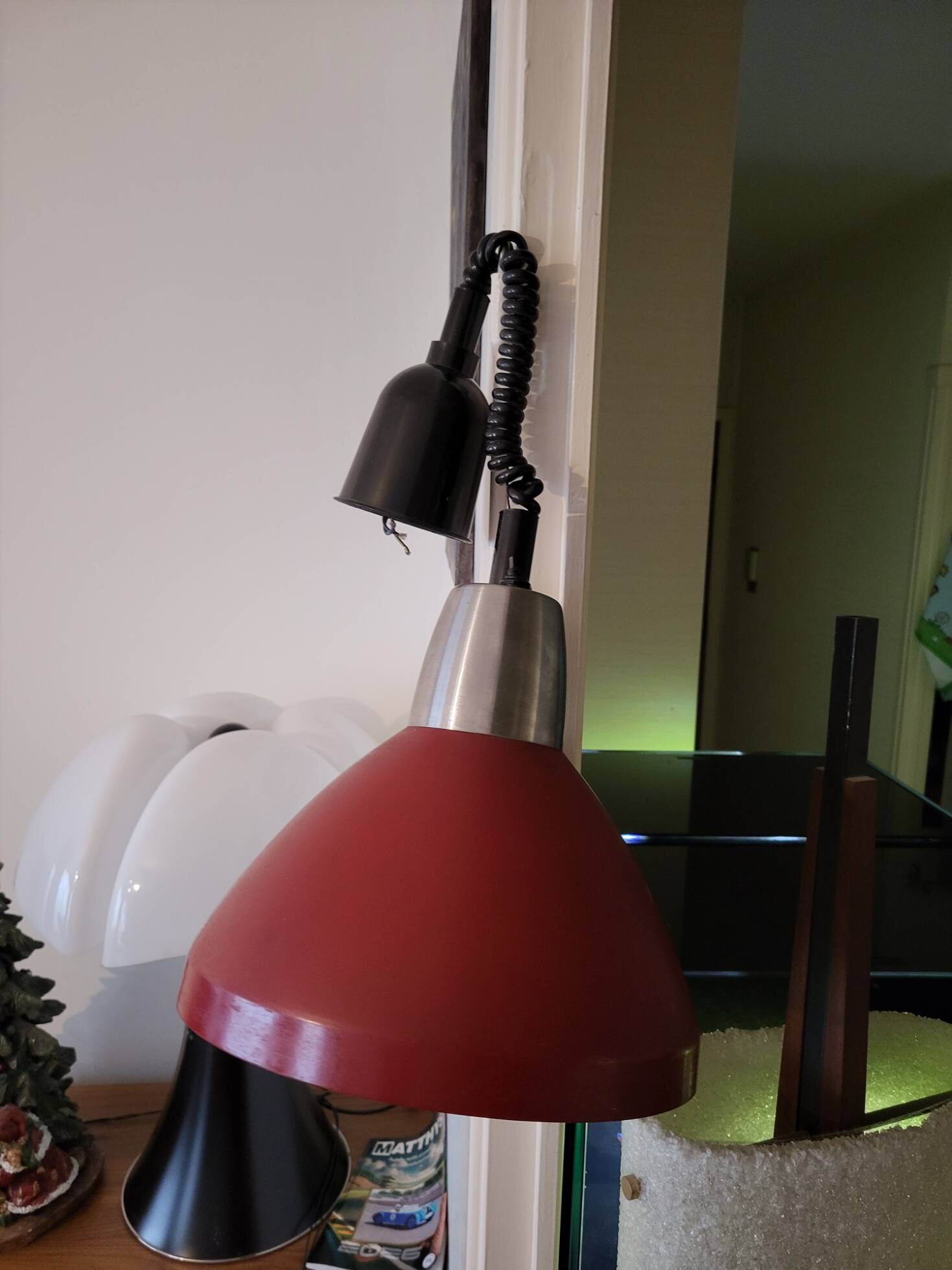 Vintage 1950s Red Metal Industrial Pendant Light