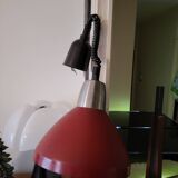 Vintage 1950s Red Metal Industrial Pendant Light